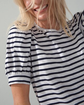 Stripe Puff Sleeve Slub Tee