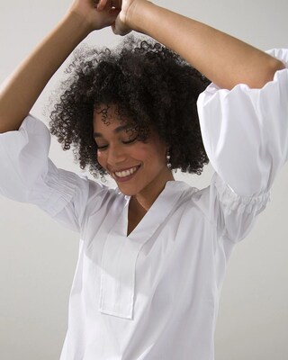 Poplin Ruffle Sleeve Popover Blouse