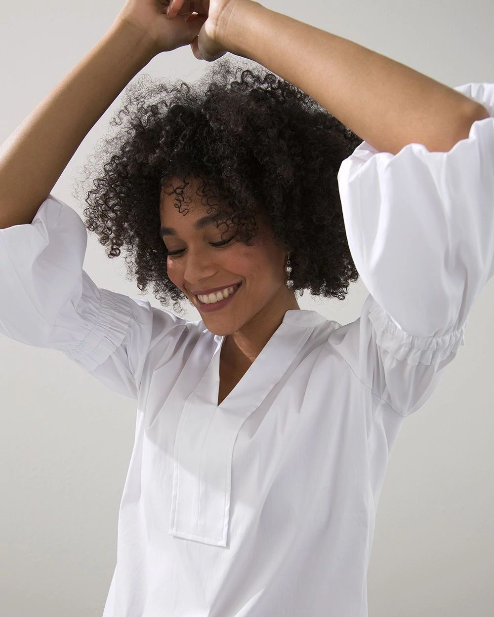 Poplin Ruffle Sleeve Popover Blouse