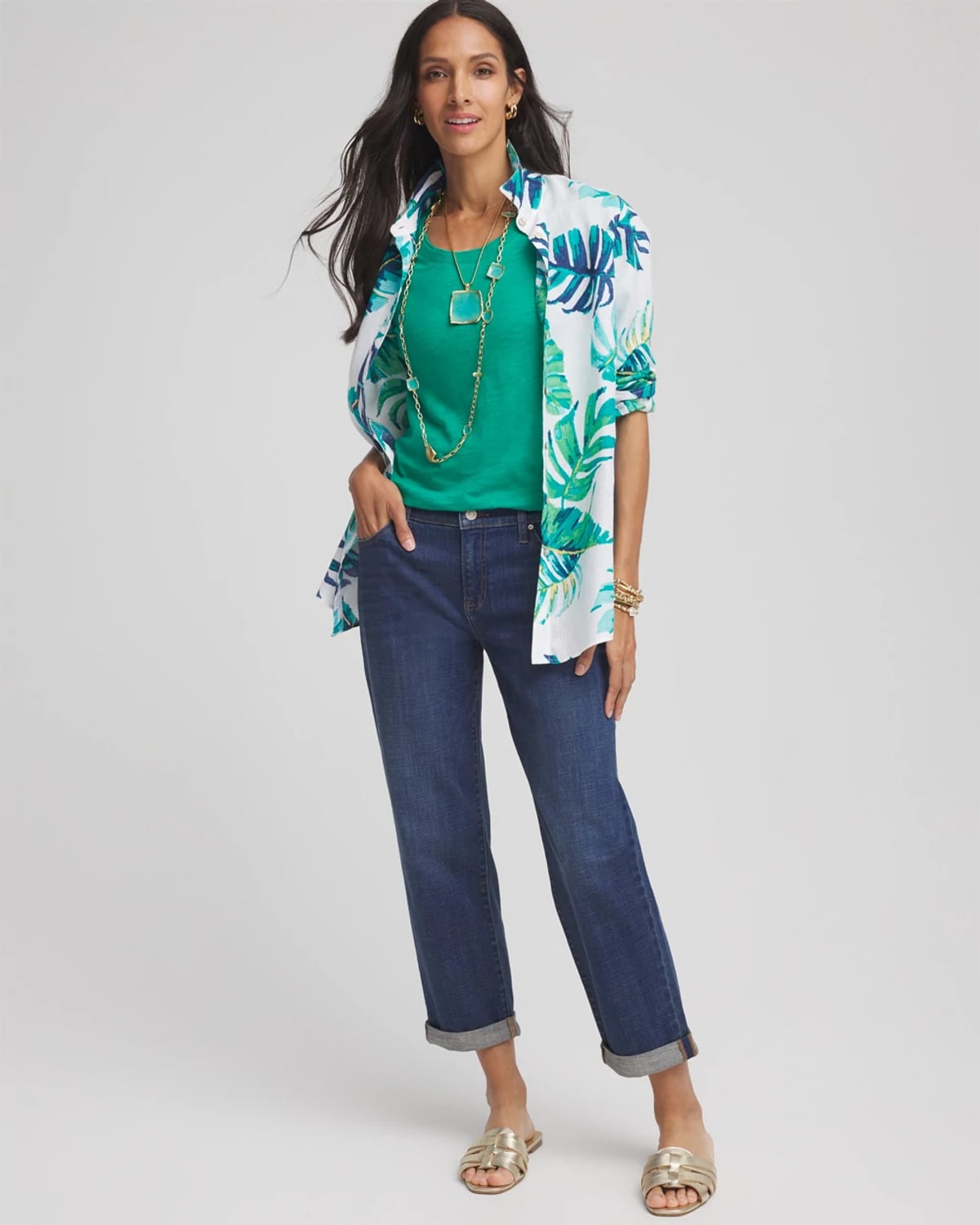 Chico's Elbow-sleeve Tee In Green In Green