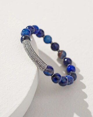 Agate and Silver Tone Stretch Bracelet