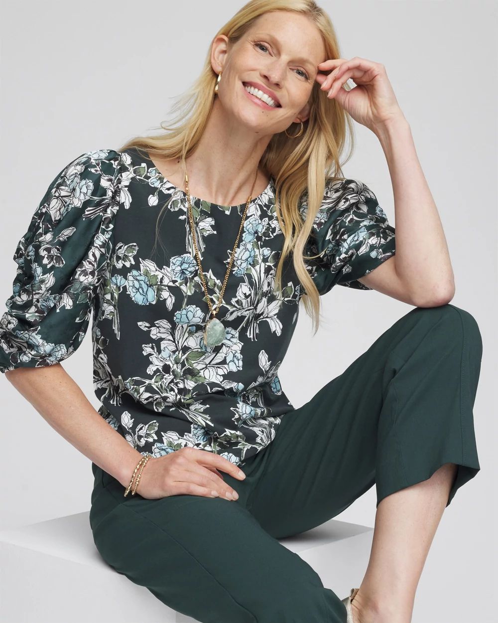 Crewneck Bubble-Sleeve Top