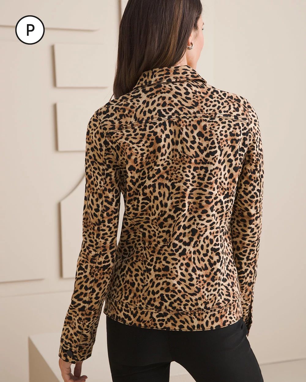 Petite Lynx-Print Denim Jacket