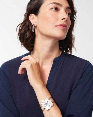 Silver Tone Floral Cuff Bracelet