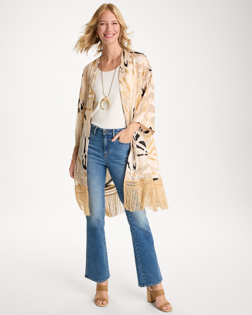 Woven Long Fringed Kimono