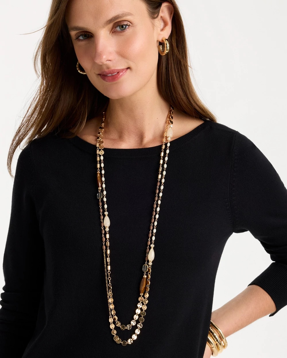 White Cognac Double-Strand Necklace