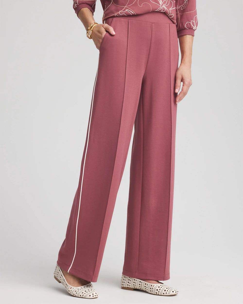 Petite Zenergy® Double-Knit Striped Wide Leg Pants