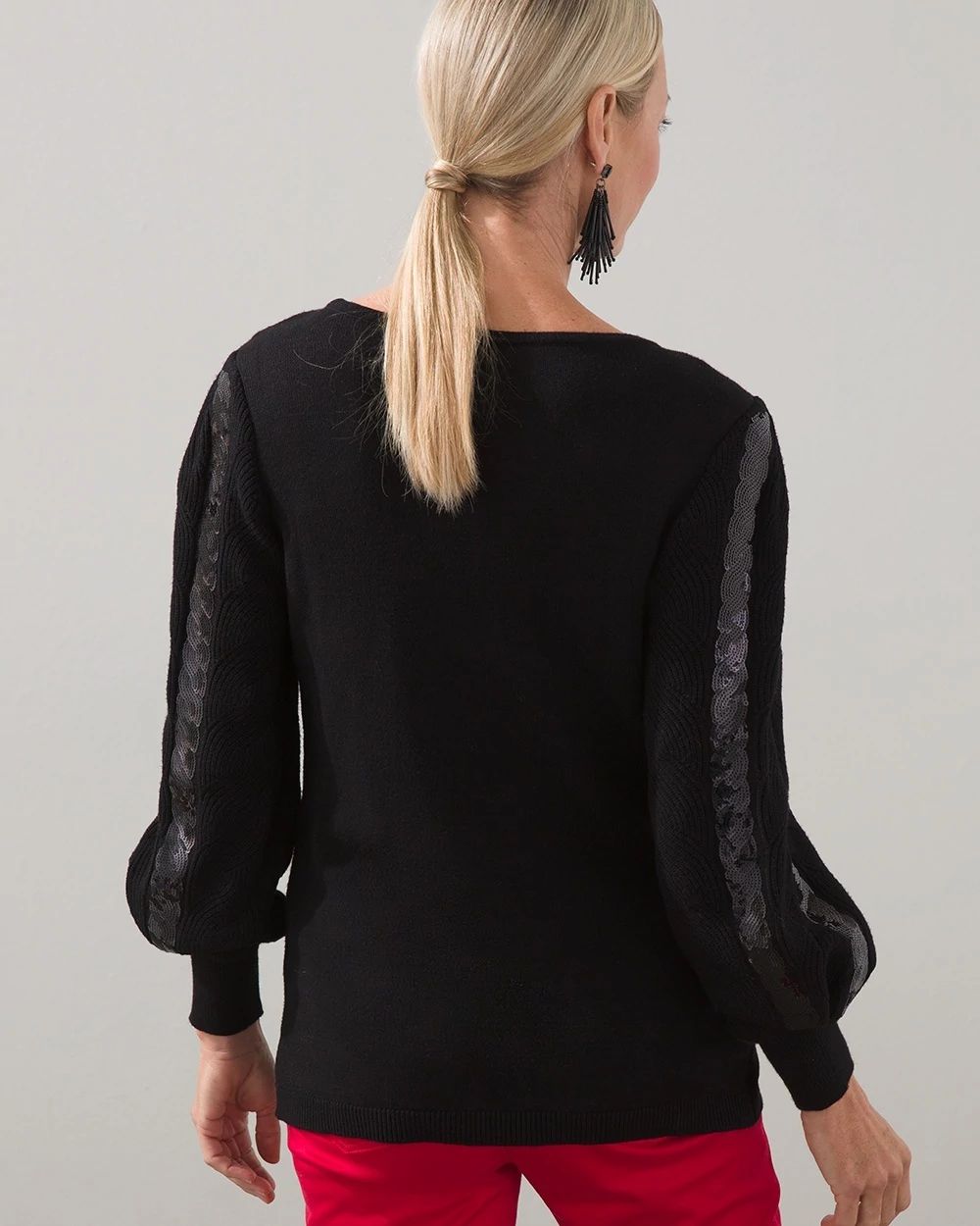 Textured Pullover with Sequin Sleeves