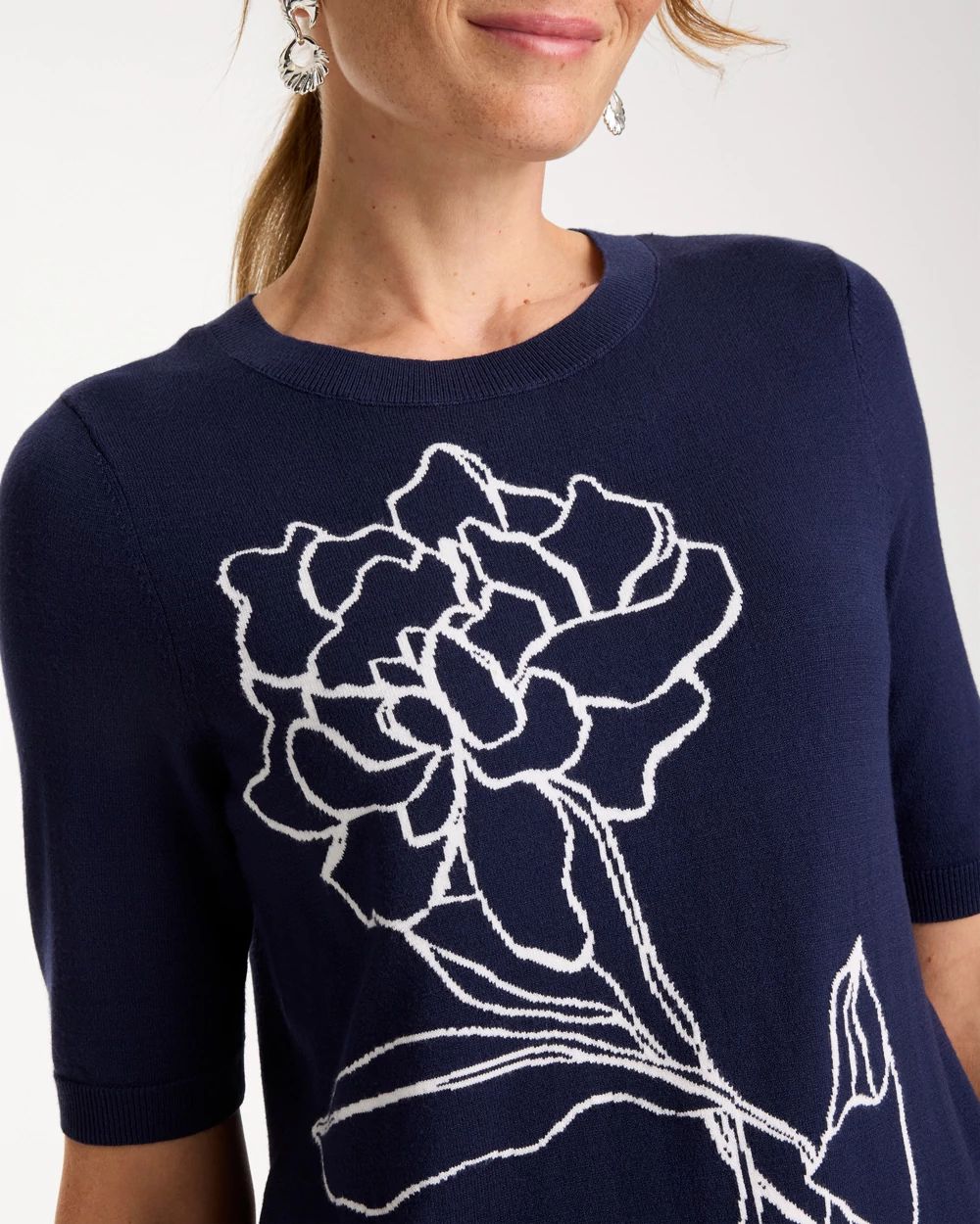 Ella Short-Sleeve Floral Sweater