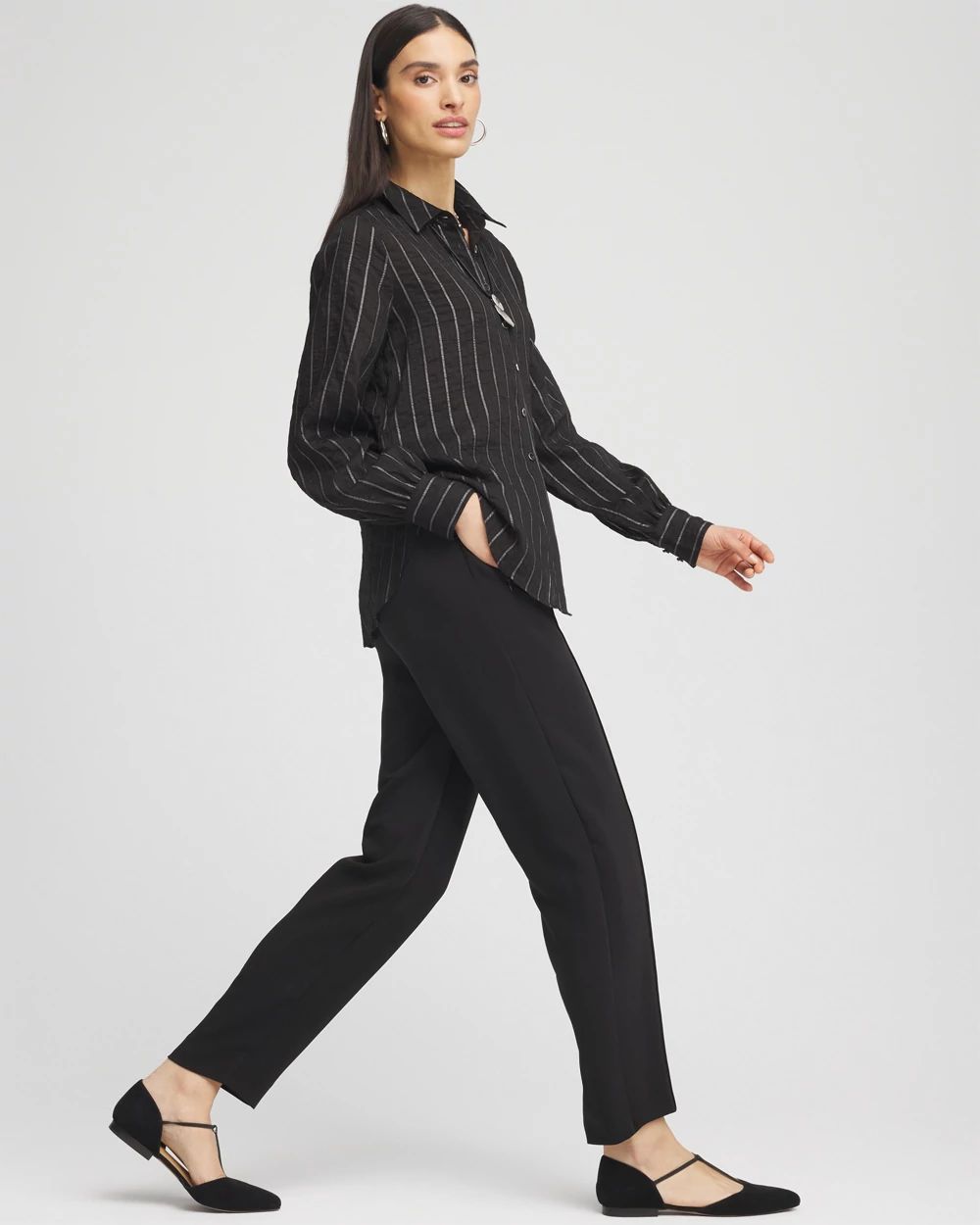 Crepe Side-Zip Tapered Ankle Pants