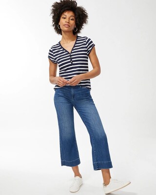 Stripe Cap Sleeve Henley Tee