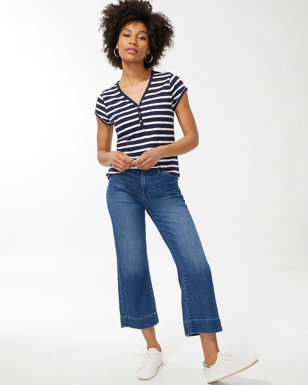 Stripe Cap Sleeve Henley Tee