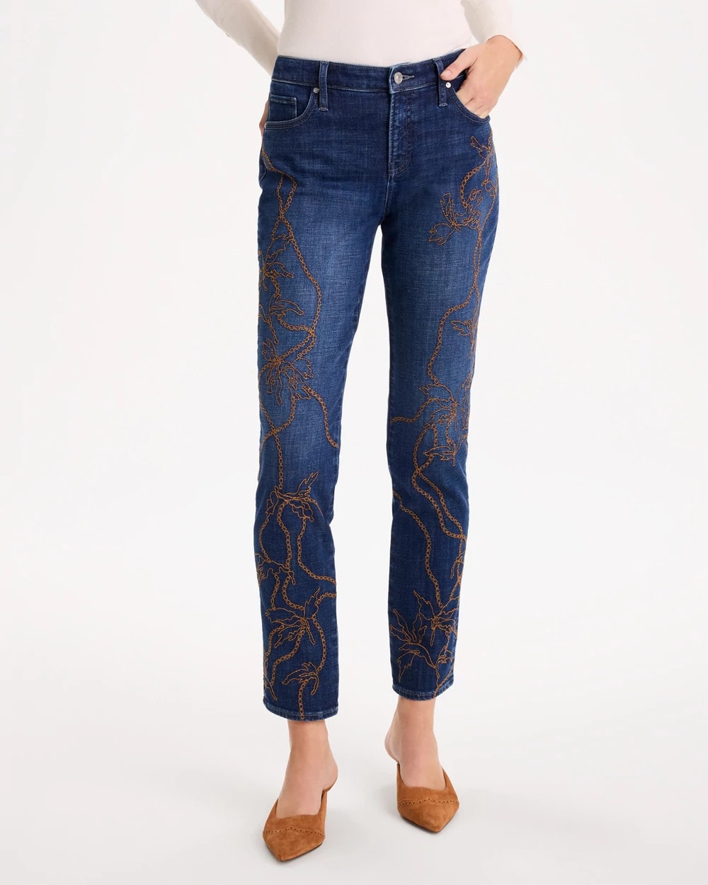 Embroidered Girlfriend Slim Ankle Jeans