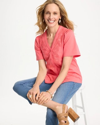 Embroidered Button-Front Tee click to view larger image.