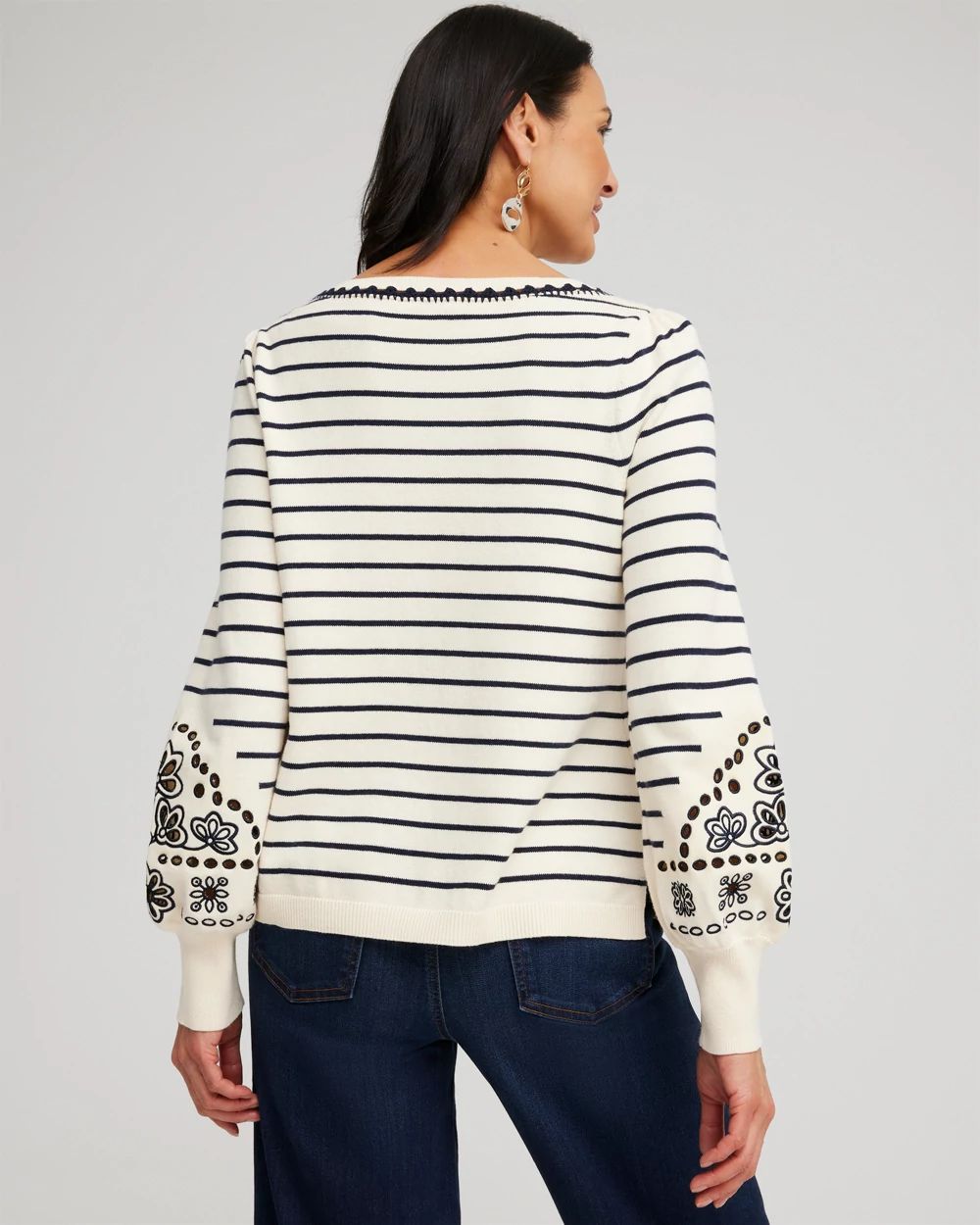 Embroidered Stripe Pullover Sweater