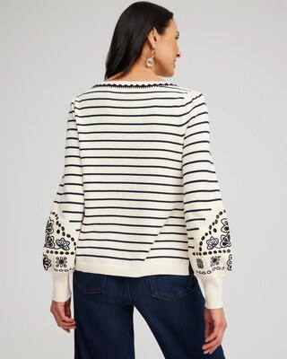 Embroidered Stripe Pullover Sweater