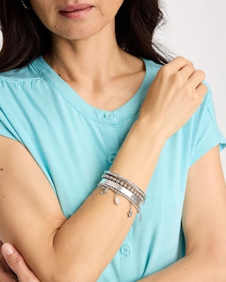 Beachy Silvertone Stretch Charm Bracelet click to view larger image.