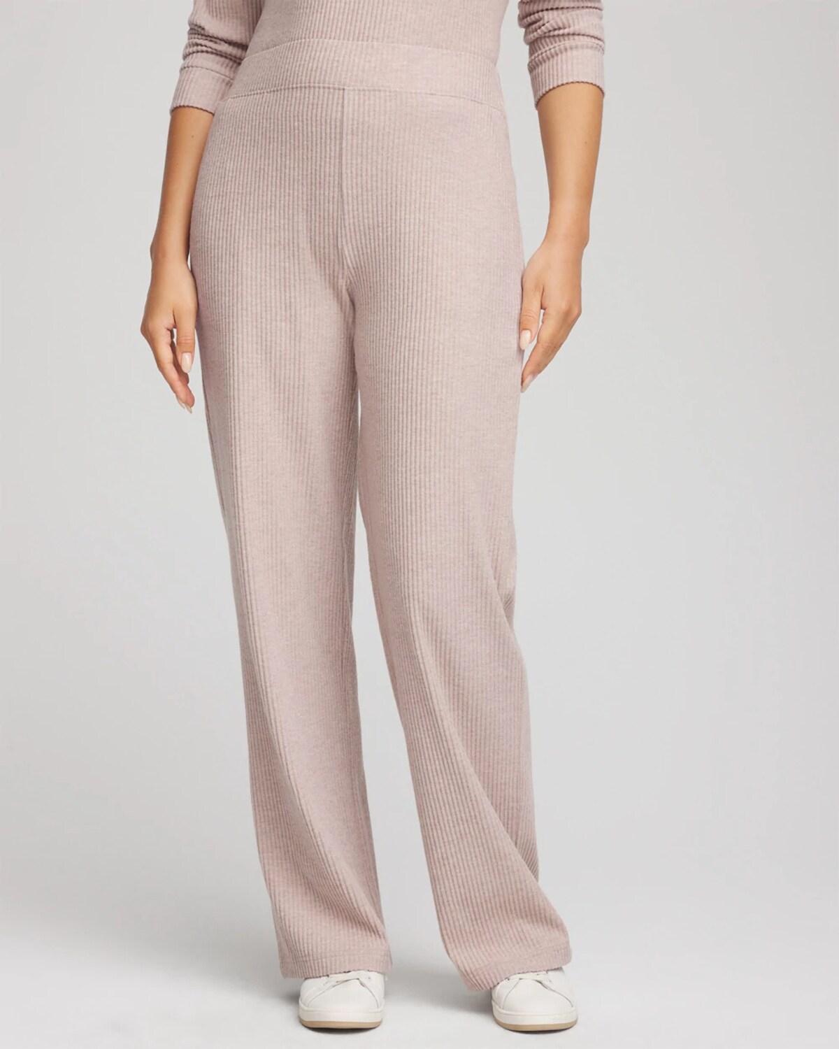Chico's Brushed Ribbed Pants In Light Taupe Heather