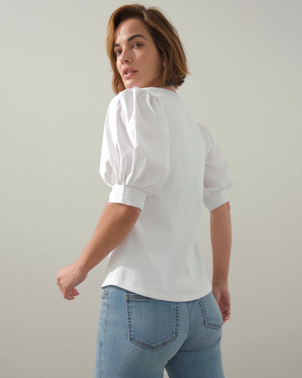 Puff Sleeve Ribbed Henley Tee