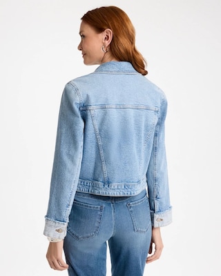 Knit Denim Trucker Frayed Jacket click to view larger image.