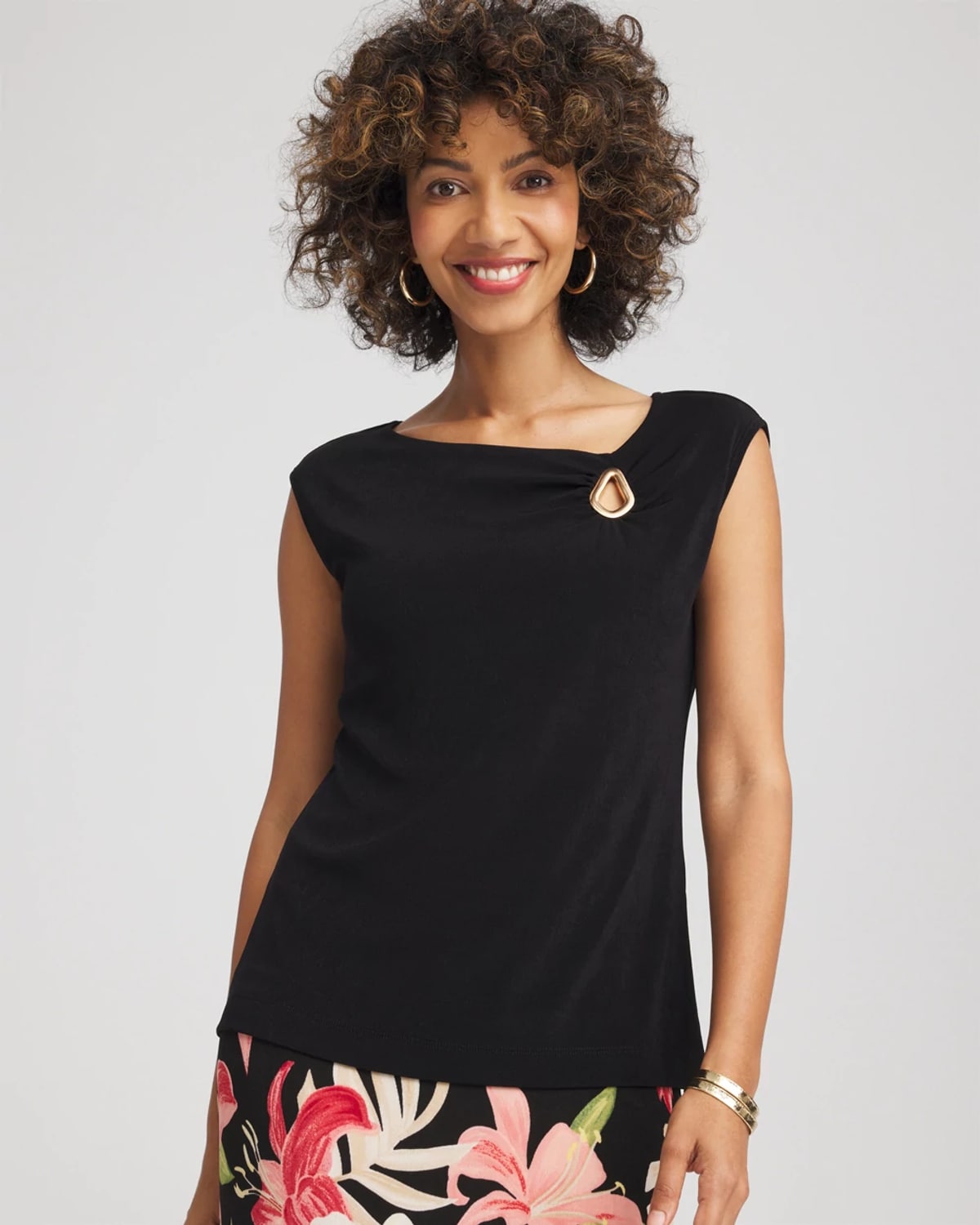 Chico's Travelers Asymmetrical Top In Black
