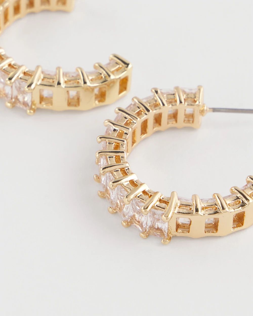 No Droop™ Gold Tone Baguette Hoop Earrings