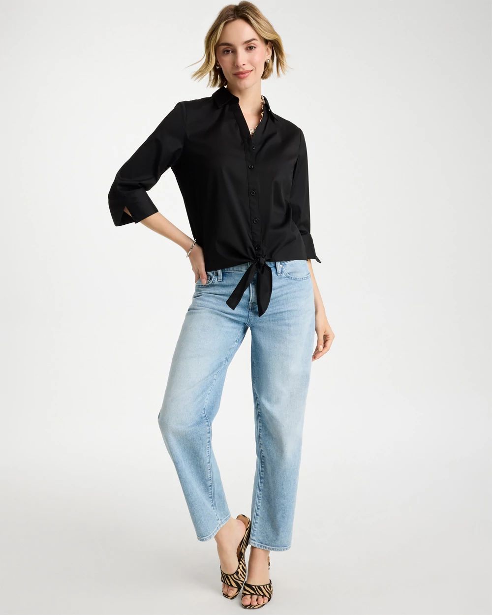 Poplin Cotton Tie-Front Top click to view larger image.