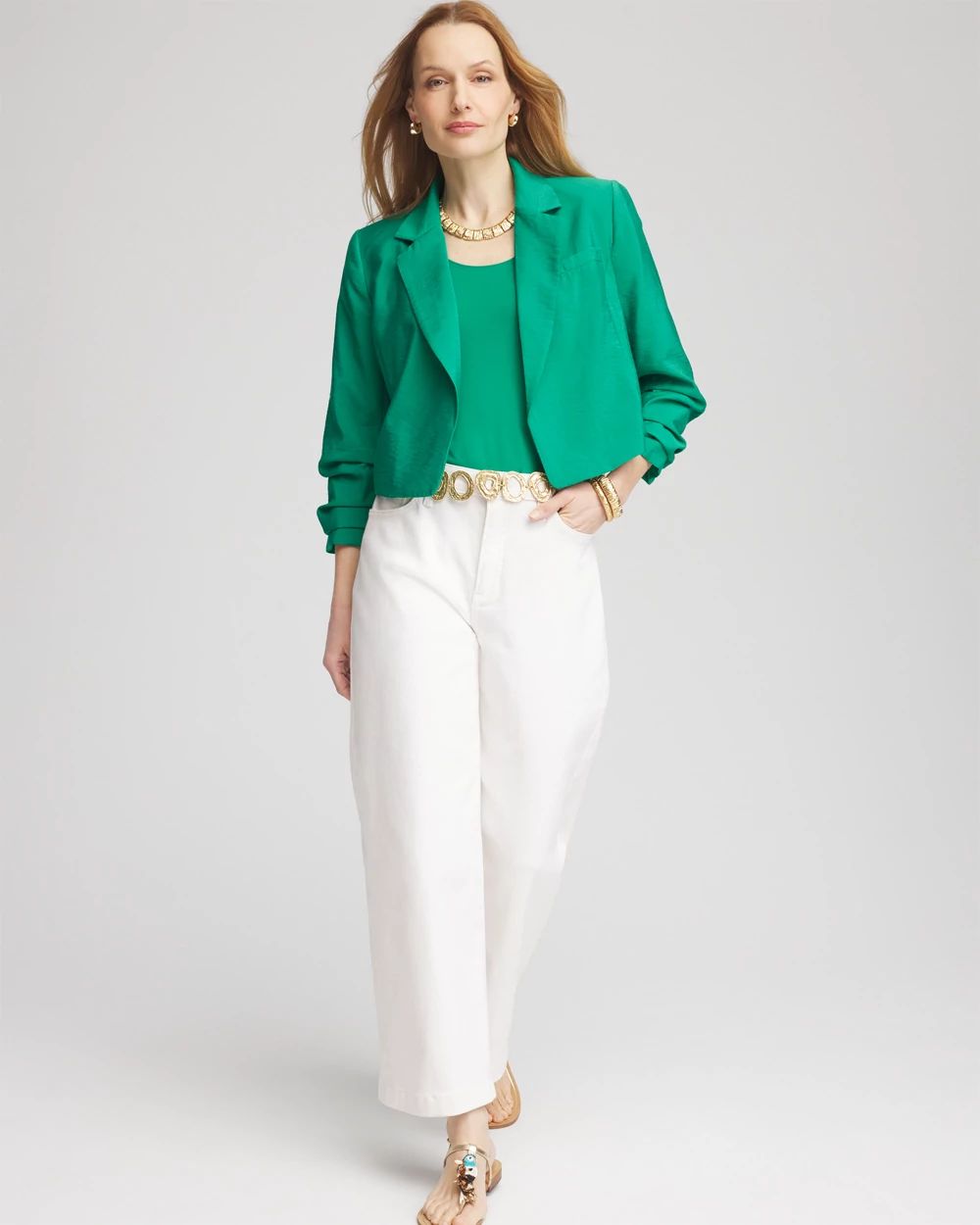 Cropped Ruched Sleeve Blazer