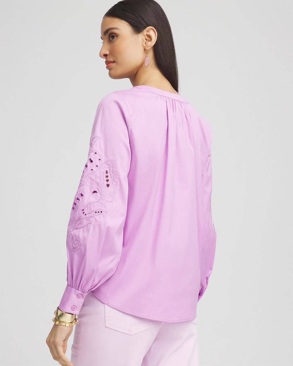 Embroidered Poplin Splitneck Shirt