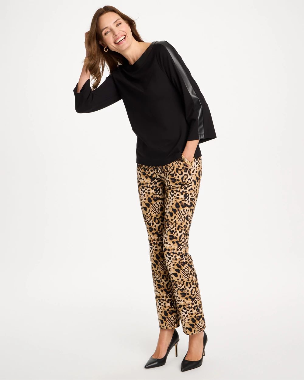 Ponte Knit Faux Leather-Trim Top click to view larger image.