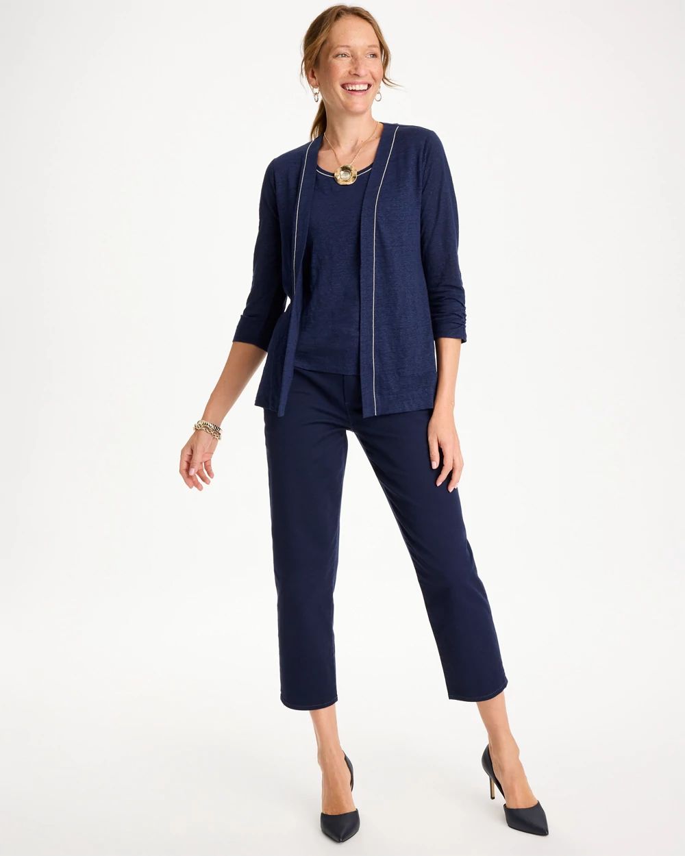 Linen Open Front Cardigan click to view larger image.