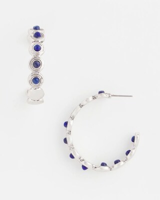 No Droop® Blue Stone & Silver Hoop Earrings click to view larger image.