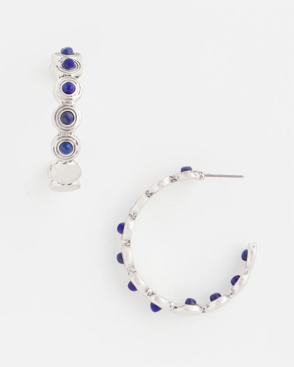 No Droop® Blue Stone & Silver Hoop Earrings