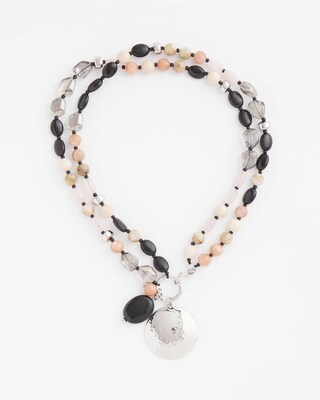 Silver Tone Beaded Charm Necklace click to view larger image.