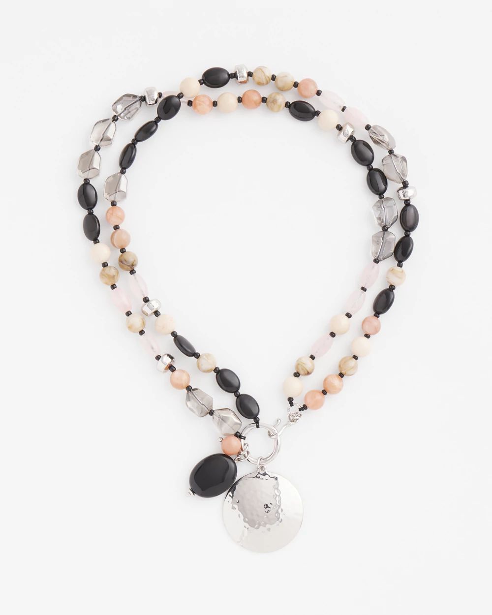 Silver Tone Beaded Charm Necklace click to view larger image.
