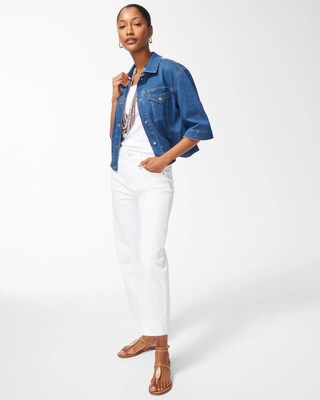3/4 Sleeve Cropped Denim Jacket