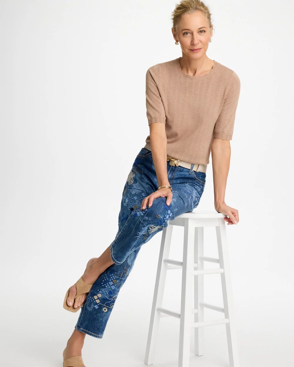 Ella Crewneck Pointelle Pullover Sweater