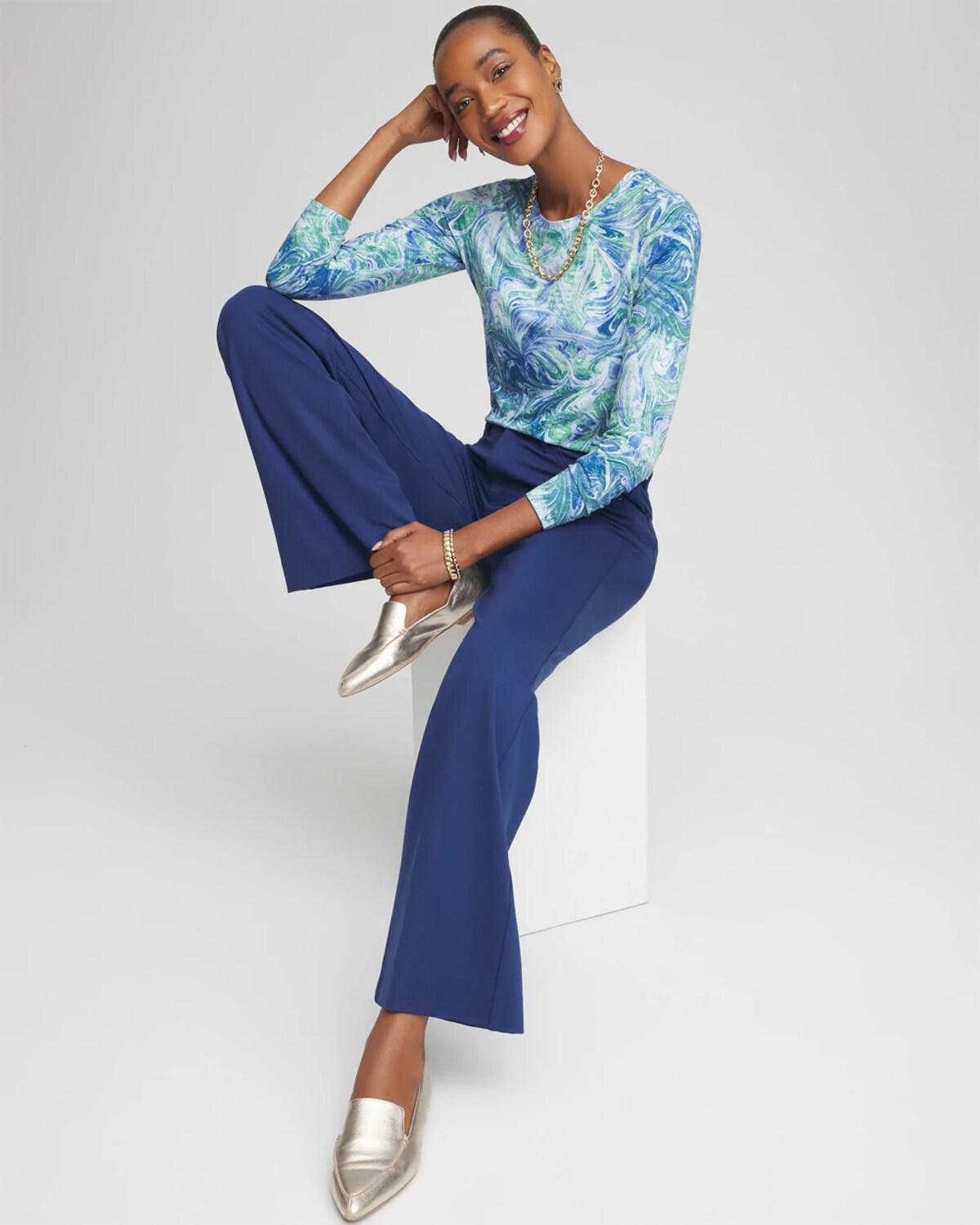 Chico's Artisanal Touch Of Cool Layering Tee In Palest Blue