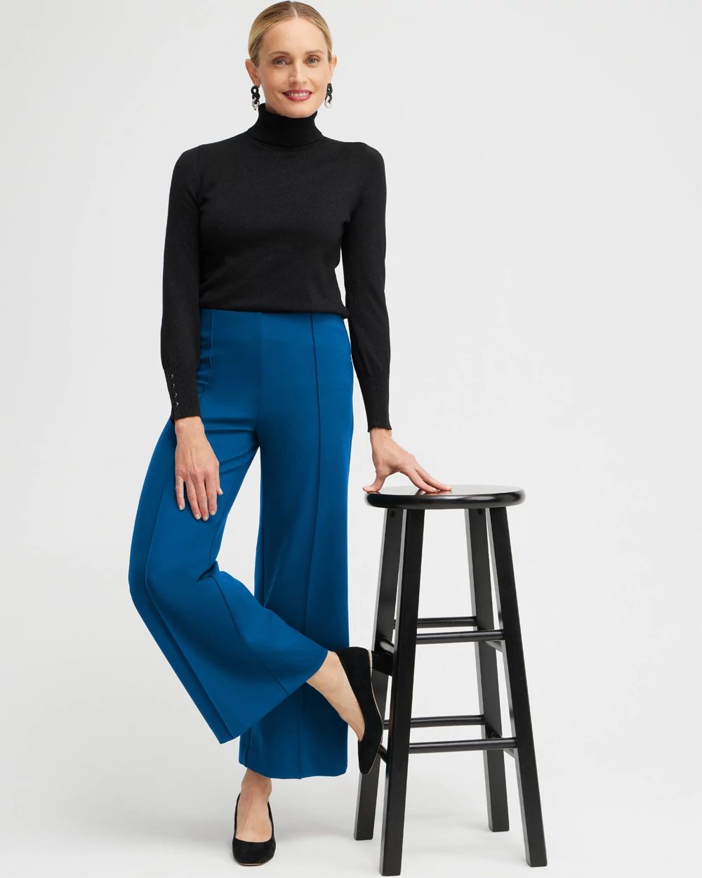 Ponte Pintuck Wide Leg Ankle Pants click to view larger image.