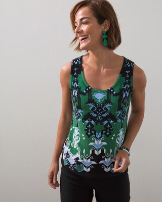 Linen-Blend Ikat Jacquard Tank