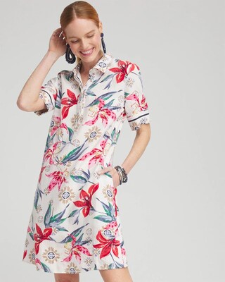Linen Floral Popover Shirt Dress