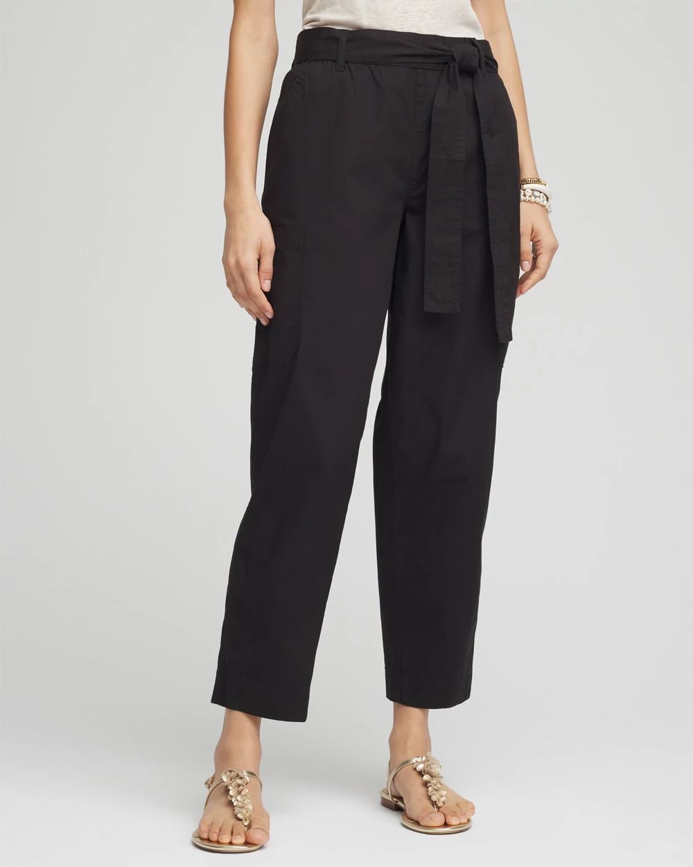 Poplin Pull-On Tapered-Leg Cropped Pants