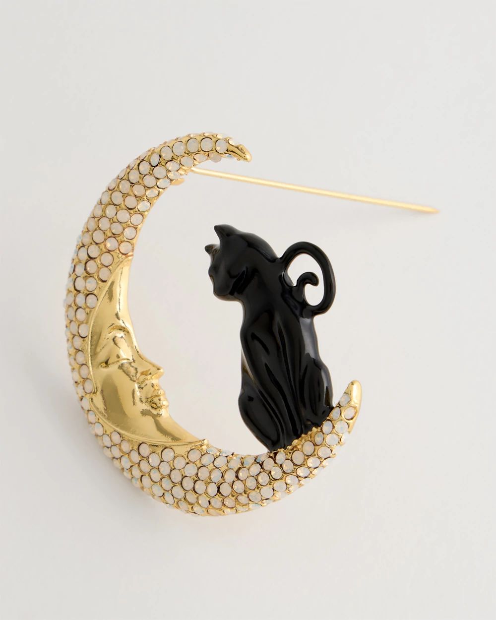 Black Cat Faux Diamond Moon Brooch click to view larger image.