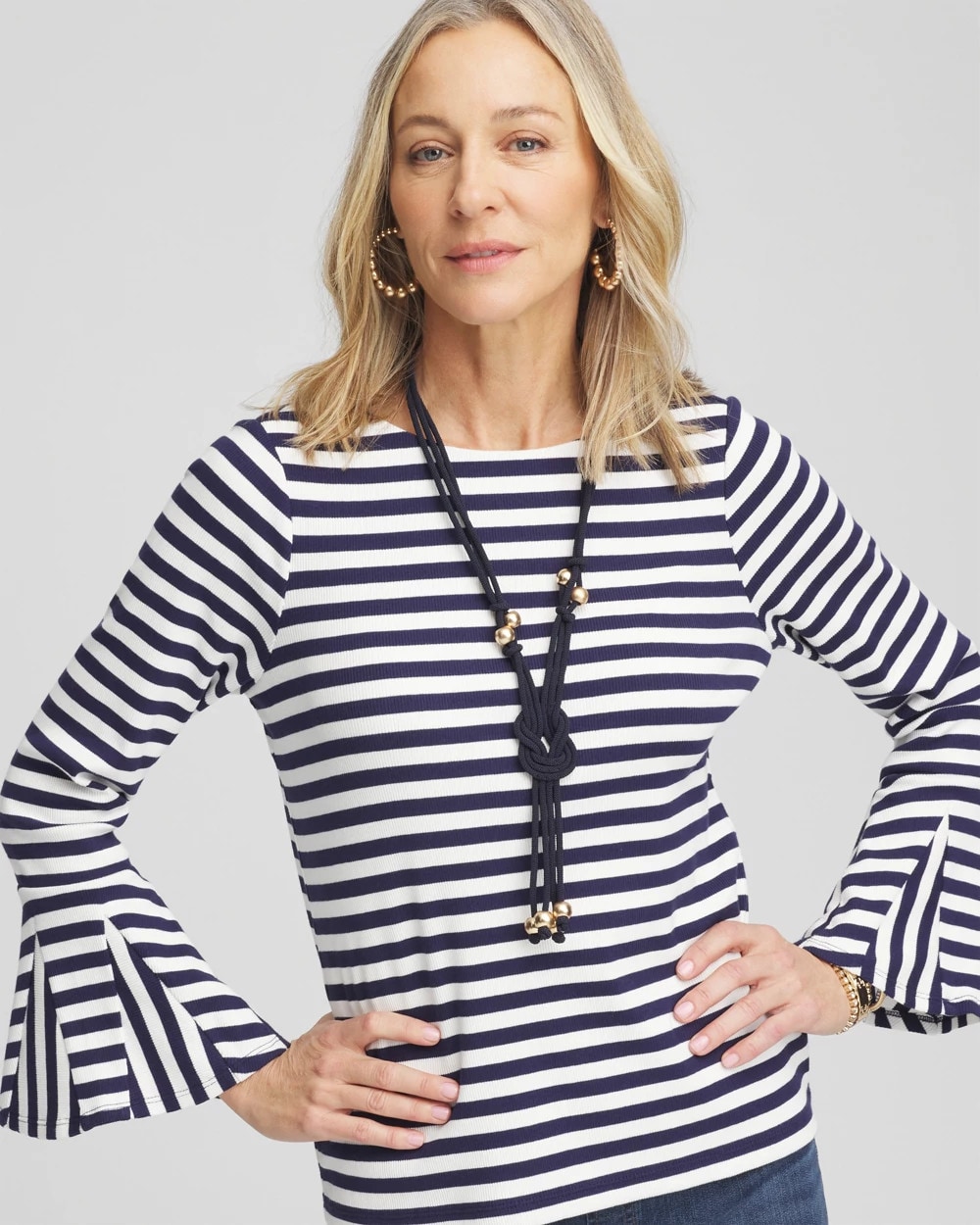 Ribbed Godet Flare-Sleeve Top