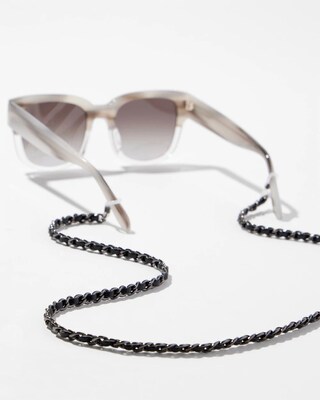 Faux Leather & Hematite Eyeglass Chain