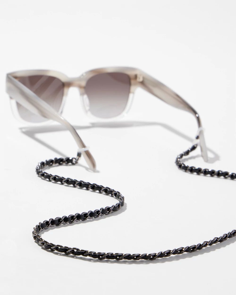 Faux Leather & Hematite Eyeglass Chain