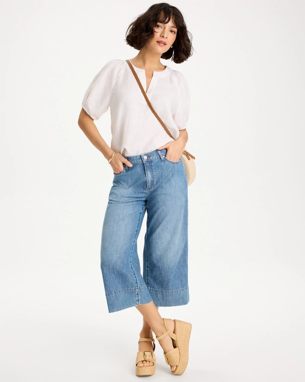 Lightweight Wide-Leg Capri Jeans