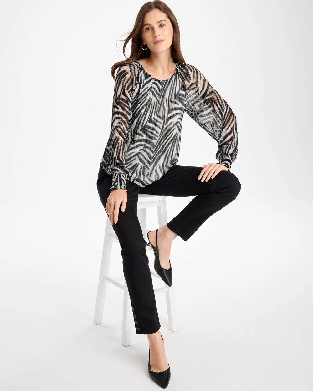 Zebra-Metallic Bodre Crinkle Mesh Top click to view larger image.