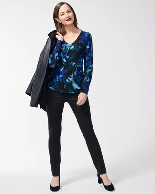 Blue Scrolls V-neck Pullover Sweater