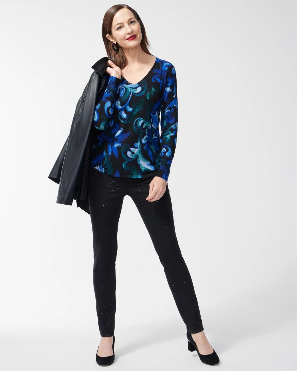 Blue Scrolls V-neck Pullover Sweater
